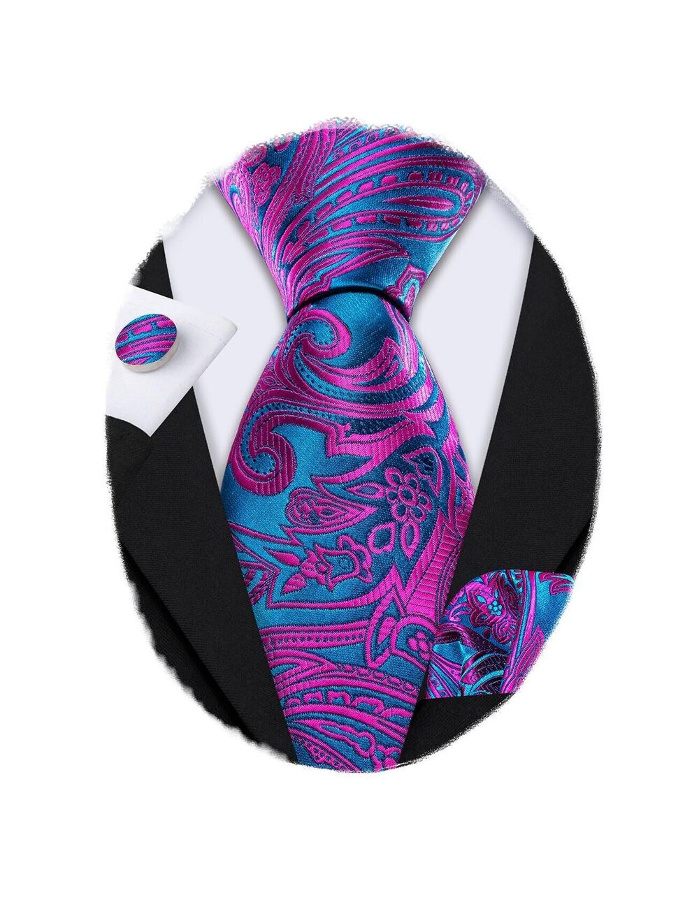 6827 Teal Formal Man Tie Paisley Woven Necktie Set Cufflinks Pocket Square